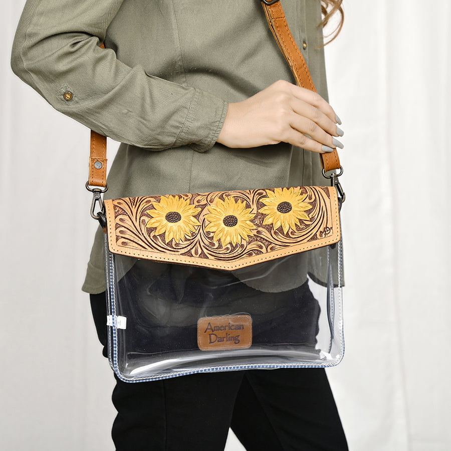 American Darling Clear Bag Hand Tooled Genuine Leather Women Western Handbag Purse
