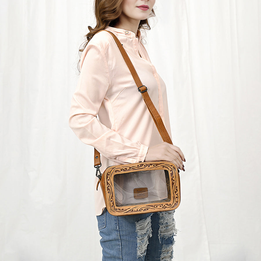 American Darling Clear Bag Hand Tooled Genuine Leather Women Western Handbag Purse