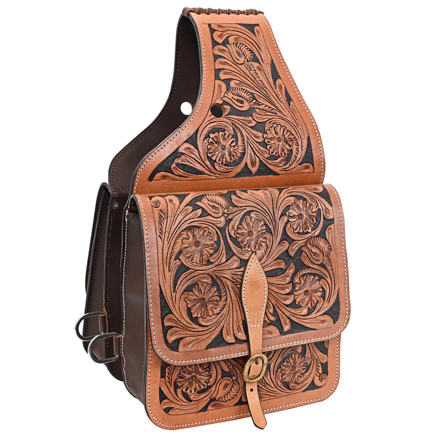 Hilason Floral Western Horse Leather Saddle Bag Heavy duty Traditional Trail Ride - Hilason