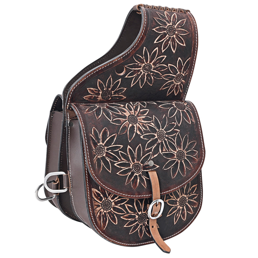 Hilason Floral Western Horse Leather Saddle Bag Heavyduty Traditional Trail Ride - Hilason