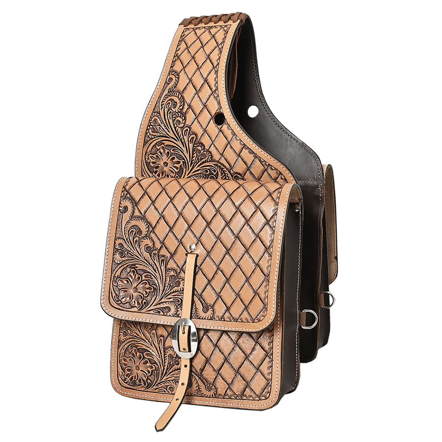 Hilason Floral Western Horse Leather Saddle Bag Heavy duty Traditional Trail Ride - Hilason
