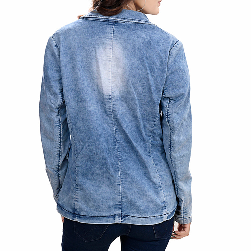 ADBZ702 Genuine leather Hand tooled hand carved Women 100% cotton Denim Blazer dress jacket ladies Girl