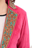 ADBZ703 Genuine leather Hand tooled hand carved Women Blazer dress jacket ladies Girl