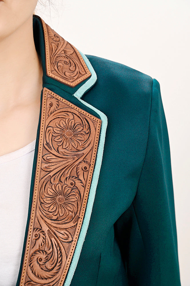 ADBZ704 Genuine leather Hand tooled hand carved Women Blazer dress jacket ladies Girl