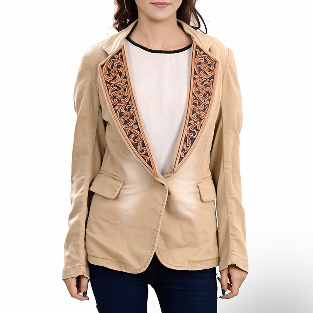 ADBZ705 Genuine leather Hand tooled hand carved Women Blazer dress jacket ladies Girl
