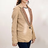 ADBZ705 Genuine leather Hand tooled hand carved Women Blazer dress jacket ladies Girl