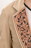 ADBZ705 Genuine leather Hand tooled hand carved Women Blazer dress jacket ladies Girl