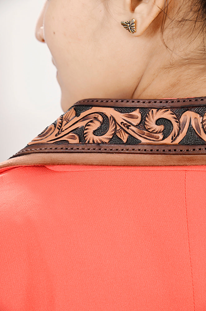 ADBZ706 Genuine leather Hand tooled hand carved Women Blazer dress jacket ladies Girl