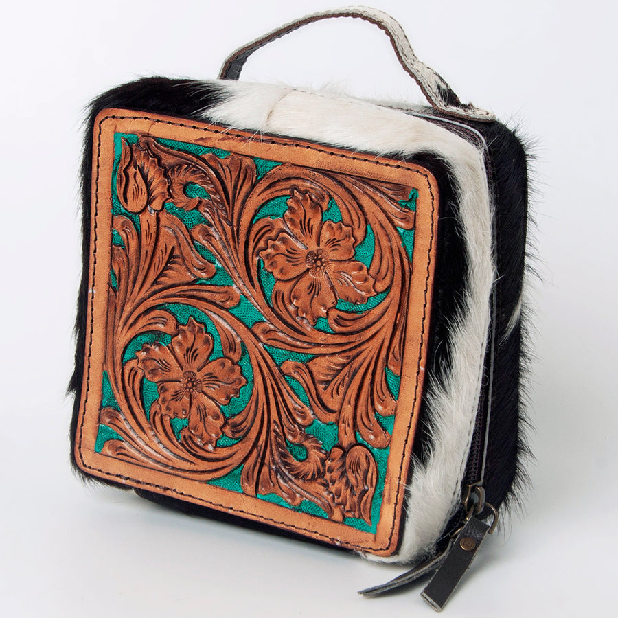 American Darling Hand Tooled Leather Hair-On Cowhide Jewelry case - Uhorse