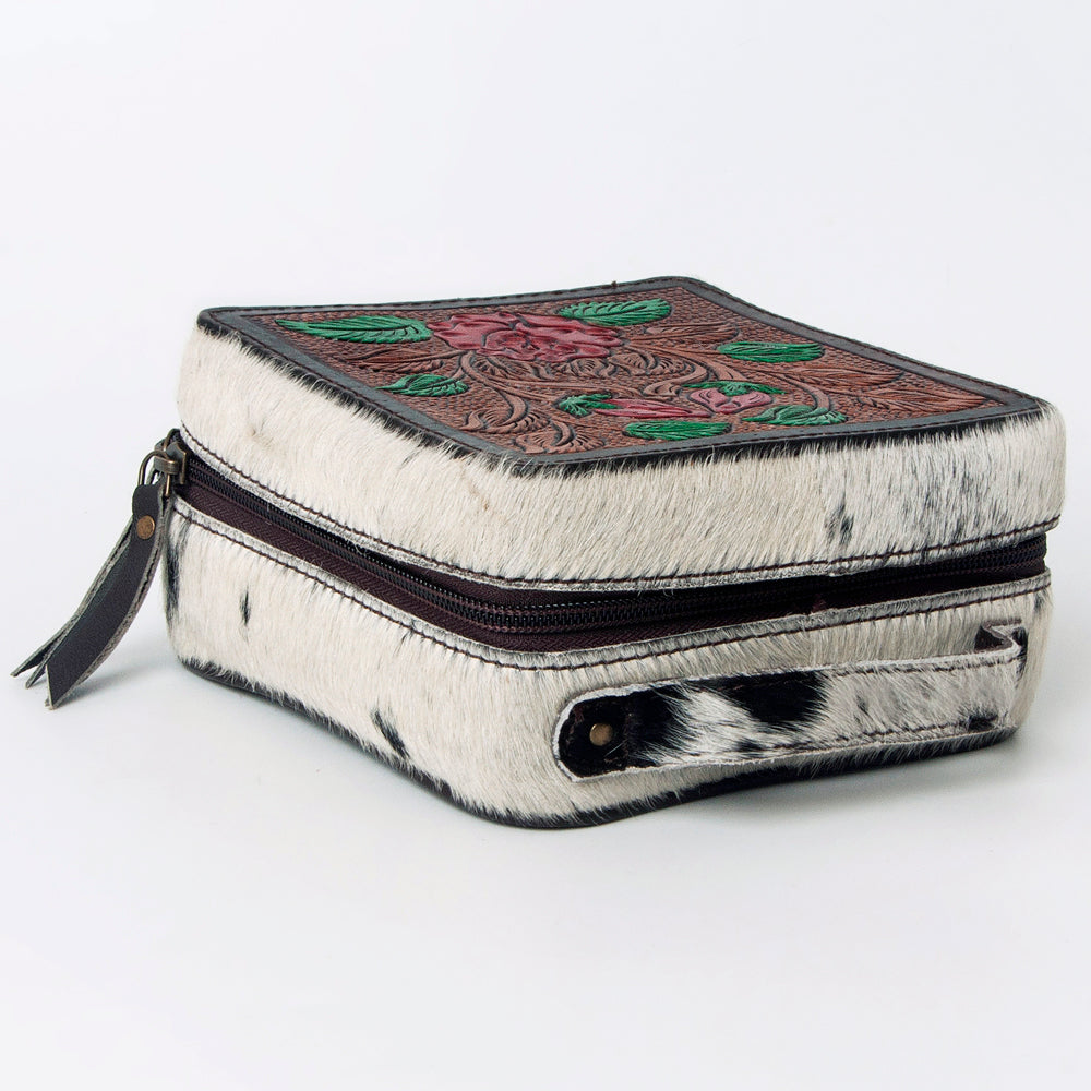 American Darling Jewelry Case Hand Tooled Hair-On Genuine Leather Women Bag Western Handbag Purse | Organizer for Travel