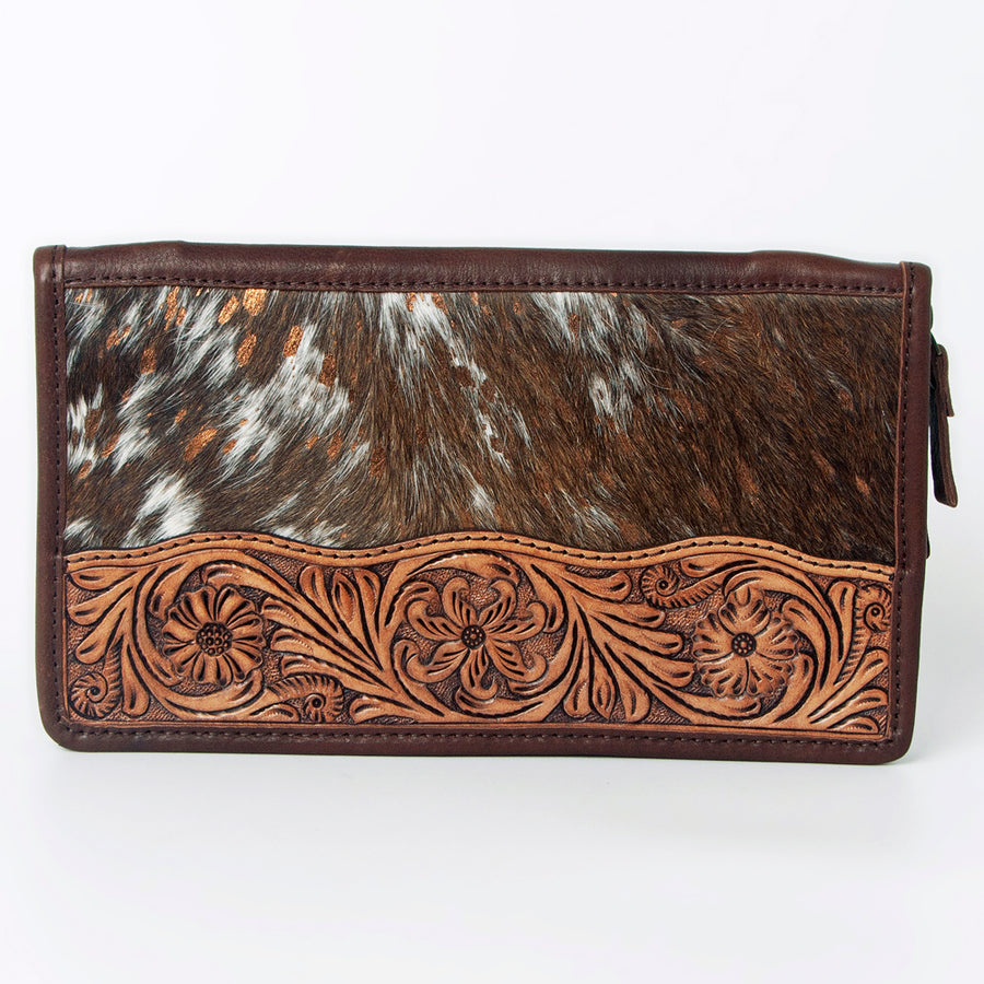 American Darling Jewelry Case for Women - Hair-On Cowhide, Hand Tooled Floral Carved Genuine Leather Travel Organizer