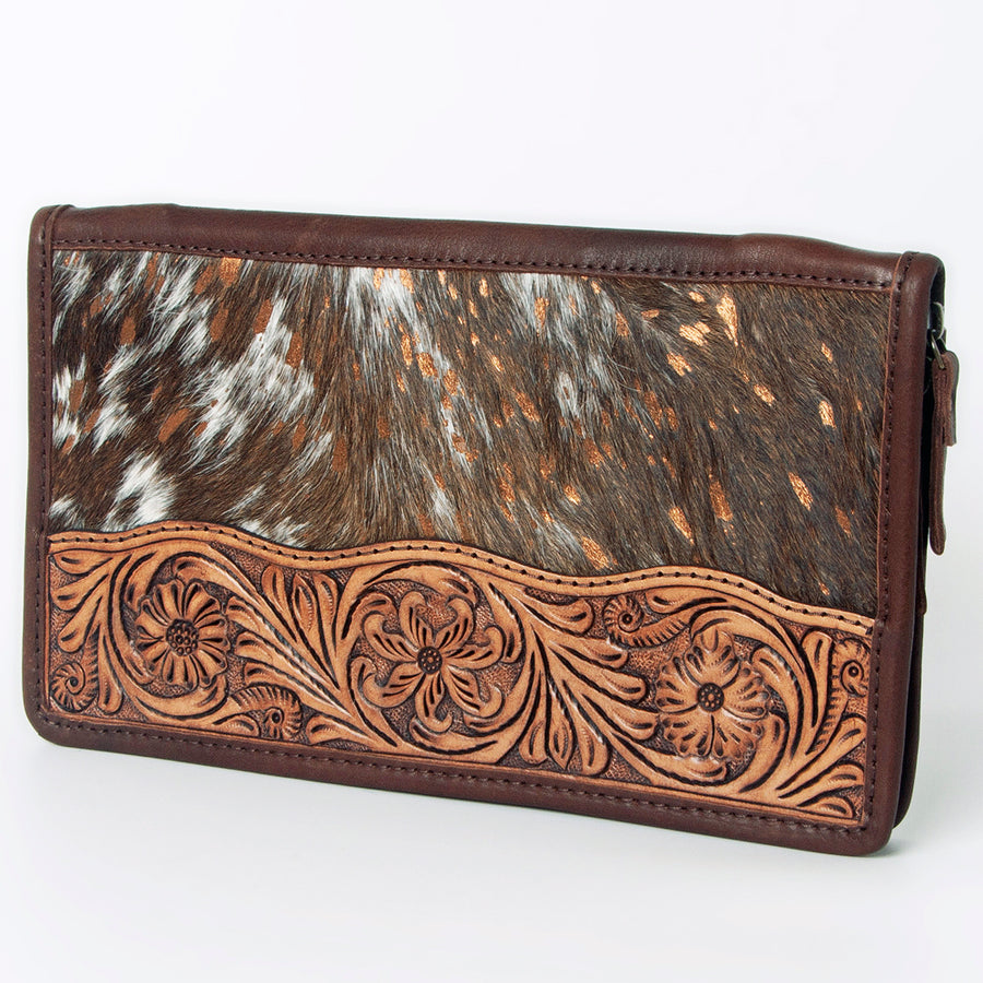 American Darling Hand Tooled Leather Hair-On Cowhide Travel Jewelry Case - Uhorse