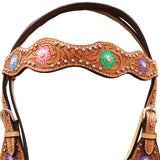 Hilason Western Horse Floral Hand Painted Genuine Leather Headstall Tan