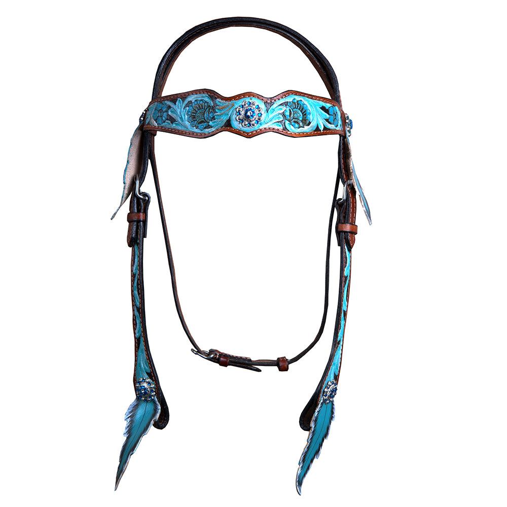 Hilason Western Horse Floral Hand Painted Genuine Leather Headstall Blue