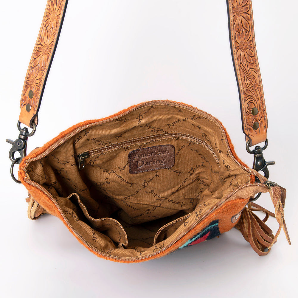 American Darling Messenger Bag Saddle Blanket Fabric Genuine Leather Western Women Handbag Purse | Cute