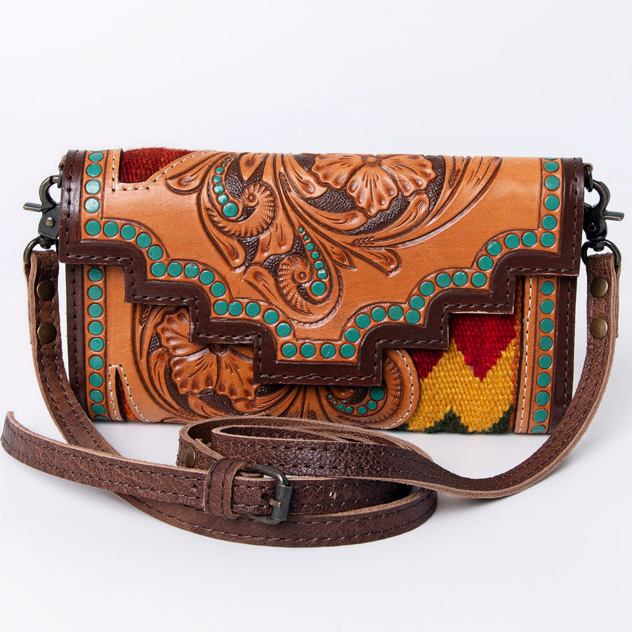 American Darling Wallet, Hair-On Cowhide & Hand Tooled Floral Leather, Genuine Vegetable-Tanned Western Leather Clutch