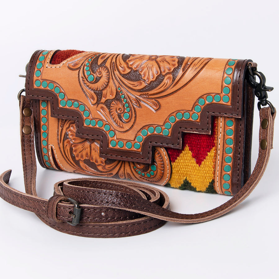 American Darling Handcrafted Wallet with Hand Tooled Floral Leather and Woven Saddle Blanket - Uhorse