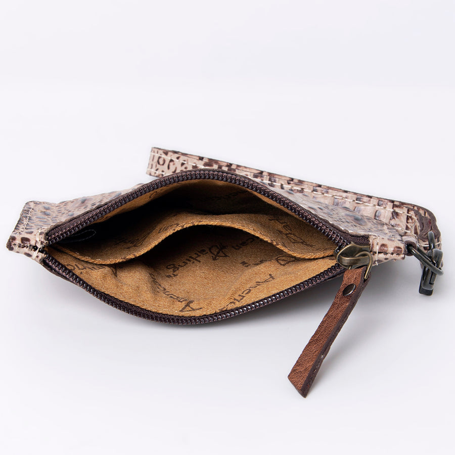 American Darling Western Leather Wristlet Bag, Crocodile Embossed Full Grain Genuine Leather, Eco-Friendly Artisan Clutch