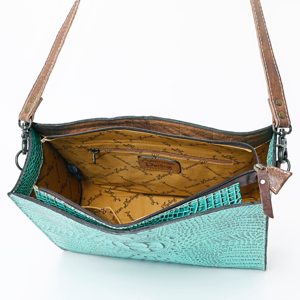 American Darling Messenger Crocodile Embossed Genuine Leather Western Women Bag Handbag Purse | Cute