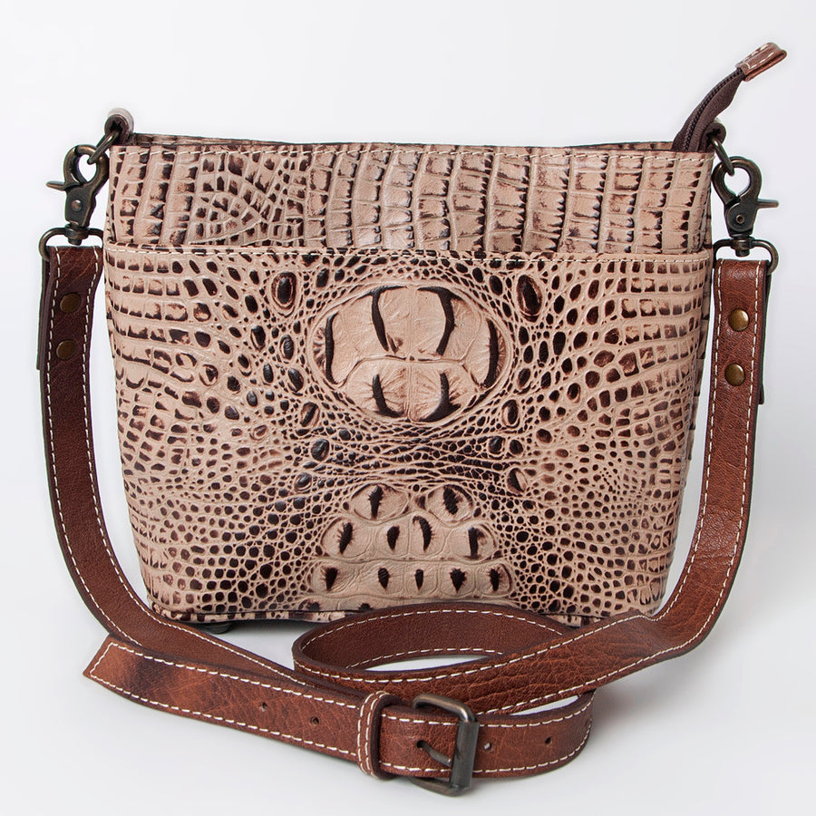American Darling Western Leather Cross body Bag, Crocodile Embossed Full Grain Genuine Leather, Eco-Friendly Handcrafted Purse