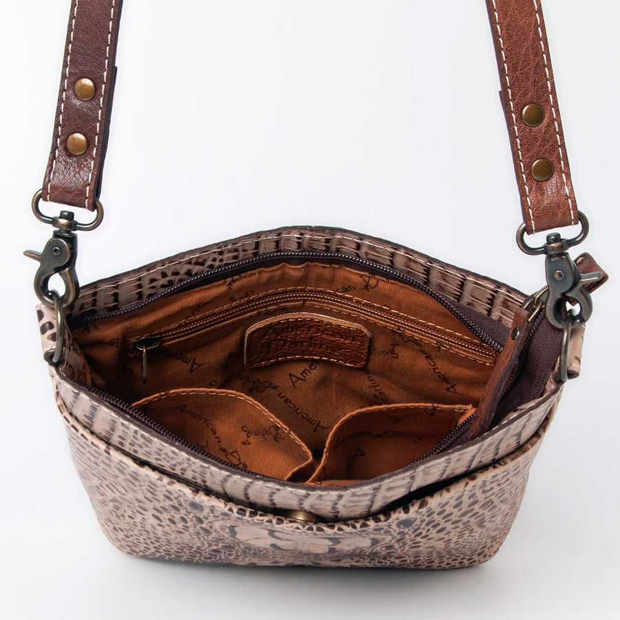 American Darling Western Leather Cross body Bag, Crocodile Embossed Full Grain Genuine Leather, Eco-Friendly Handcrafted Purse