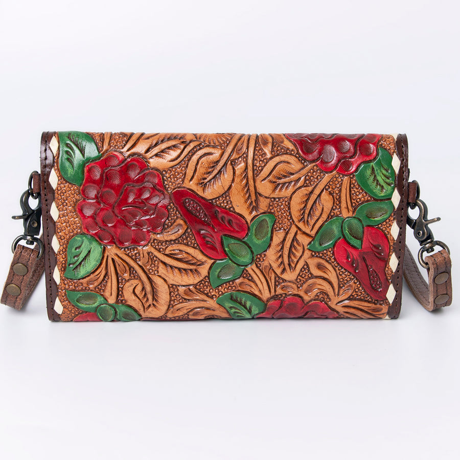 American Darling Wallet, Hand Tooled Genuine Vegetable-Tanned Leather, Western Handcrafted Tooled Crossbody Wallet for Women