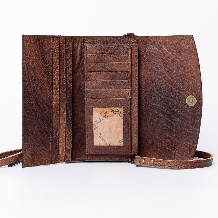 American Darling Wallet, Hand Tooled Genuine Vegetable-Tanned Leather, Western Handcrafted Tooled Crossbody Wallet for Women