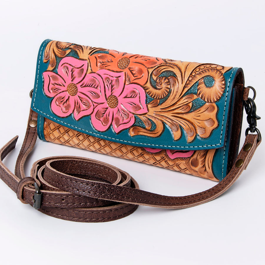 American Darling Hand Tooled Leather Wallet | Western Tooled Crossbody Wallet - Uhorse
