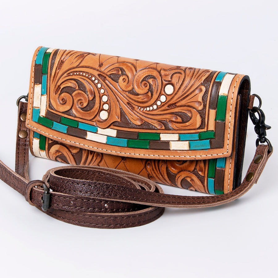 American Darling Hand Tooled Leather Wallet | Western Tooled Crossbody Wallet - Uhorse