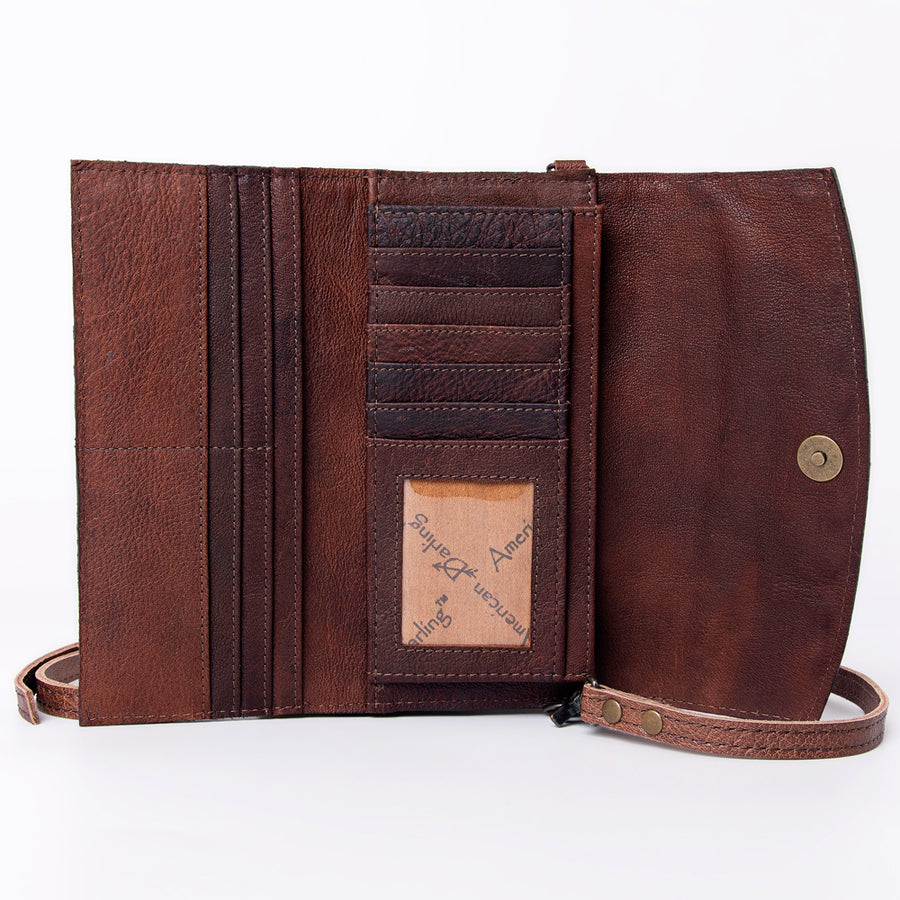 American Darling Wallet, Hand Tooled Genuine Vegetable-Tanned Leather, Western Handcrafted Tooled Crossbody Wallet for Women