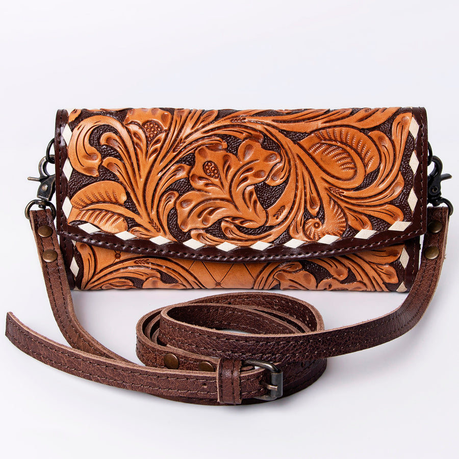 American Darling Wallet, Hand Tooled Genuine Vegetable-Tanned Leather, Western Handcrafted Tooled Crossbody Wallet for Women