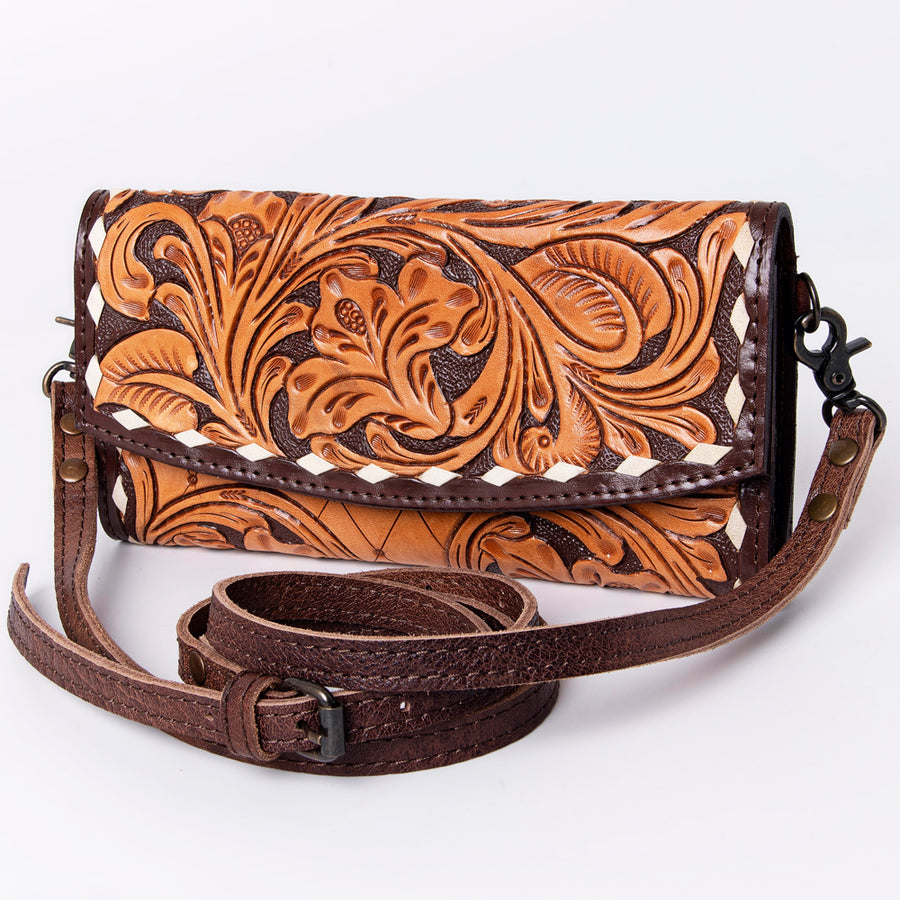 American Darling Hand Tooled Leather Wallet | Western Tooled Crossbody Wallet - Uhorse