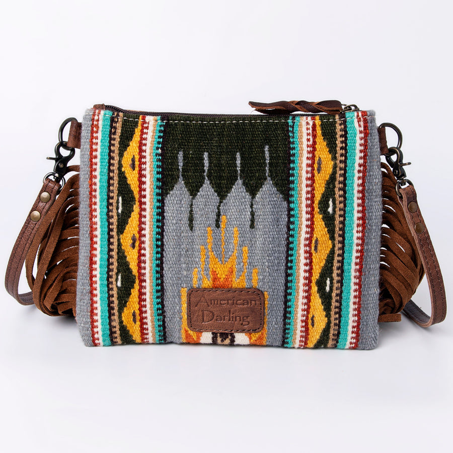 American Darling CrossBody Bag Saddle Blanket Fabric Genuine Leather Western Women Handbag Purse | for Cute Travel