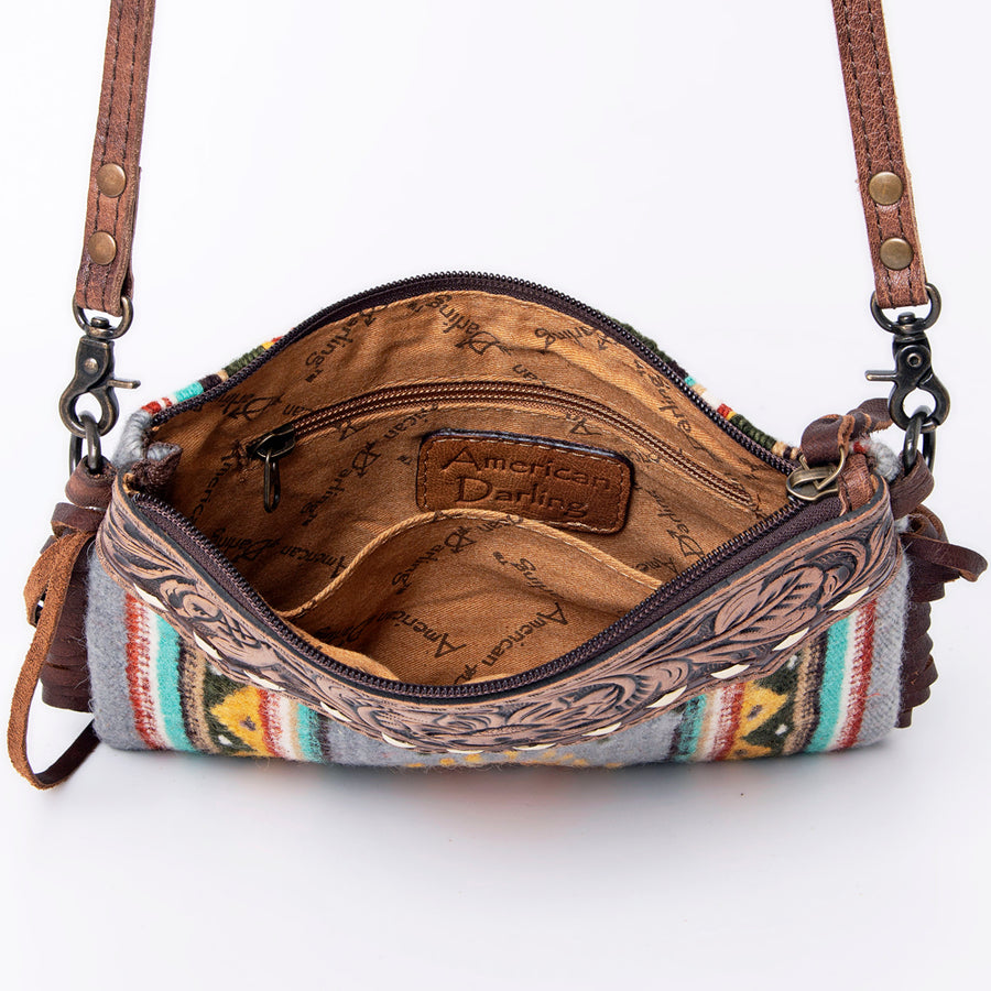 American Darling CrossBody Bag Saddle Blanket Fabric Genuine Leather Western Women Handbag Purse | for Cute Travel