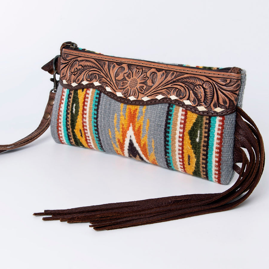 American Darling Hand Tooled Saddle Blanket Wristlet Bag - Uhorse