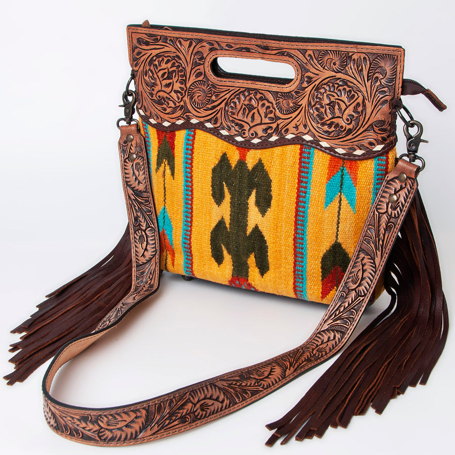 American Darling Clutch Hand Tooled Saddle Blanket Fabric Genuine Leather Western Women Bag Handbag Purse | Purses - Uhorse