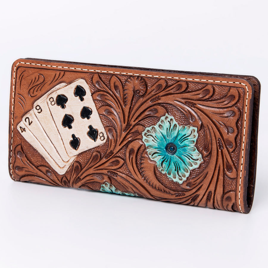 American Darling Western Clutch Bag Hand Tooled Floral Carved Genuine Vegetable Tanned Leather Purse with YKK Zipper