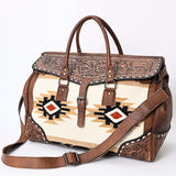 American Darling Duffel Saddle Blanket Hand Tooled Genuine Leather Western Women Bag | Handbag Duffle Weekend Travel Bags for