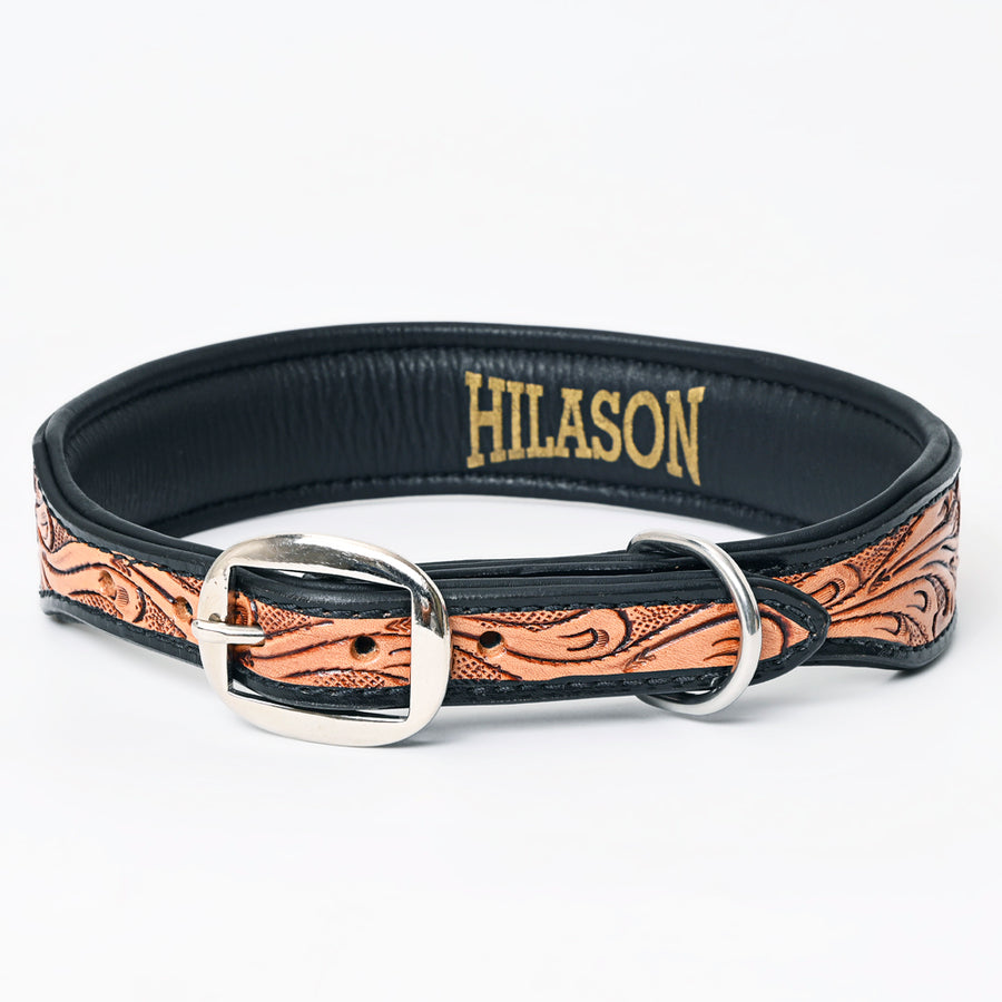HILASON Western Genuine Leather Heavy Duty Dog Collar Floral Tooled Tan | for Dogs Comfortable