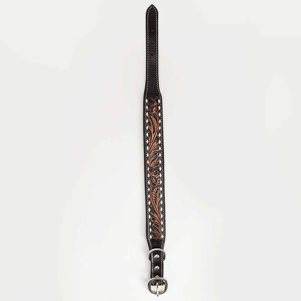 HILASON Western Genuine Leather Heavy Duty Dog Collar Floral Tooled