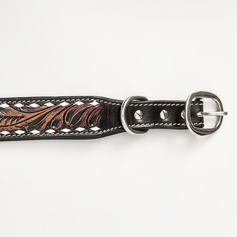 HILASON Western Genuine Leather Heavy Duty Dog Collar Floral Tooled Tan | for Dogs Comfortable
