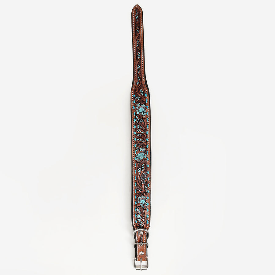 HILASON Western Genuine Leather Heavy Duty Dog Collar Floral Tooled Tan | for Dogs Comfortable