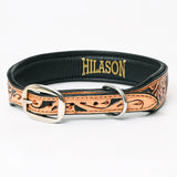 Hilason Western Beaded Hand Tooled Strong Genuine Leather Dog Collar Tan X-Small