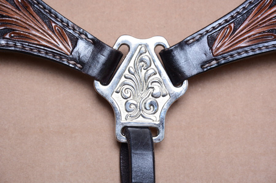 COMFYTACK Western Horse Hand Tooled & Hair-on Headstall Breast Collar Tack Genuine Leather