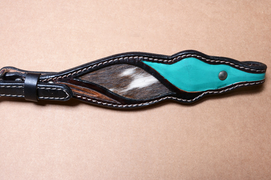 COMFYTACK Western Horse Hand Tooled & Hair-on Headstall Breast Collar Tack Genuine Leather