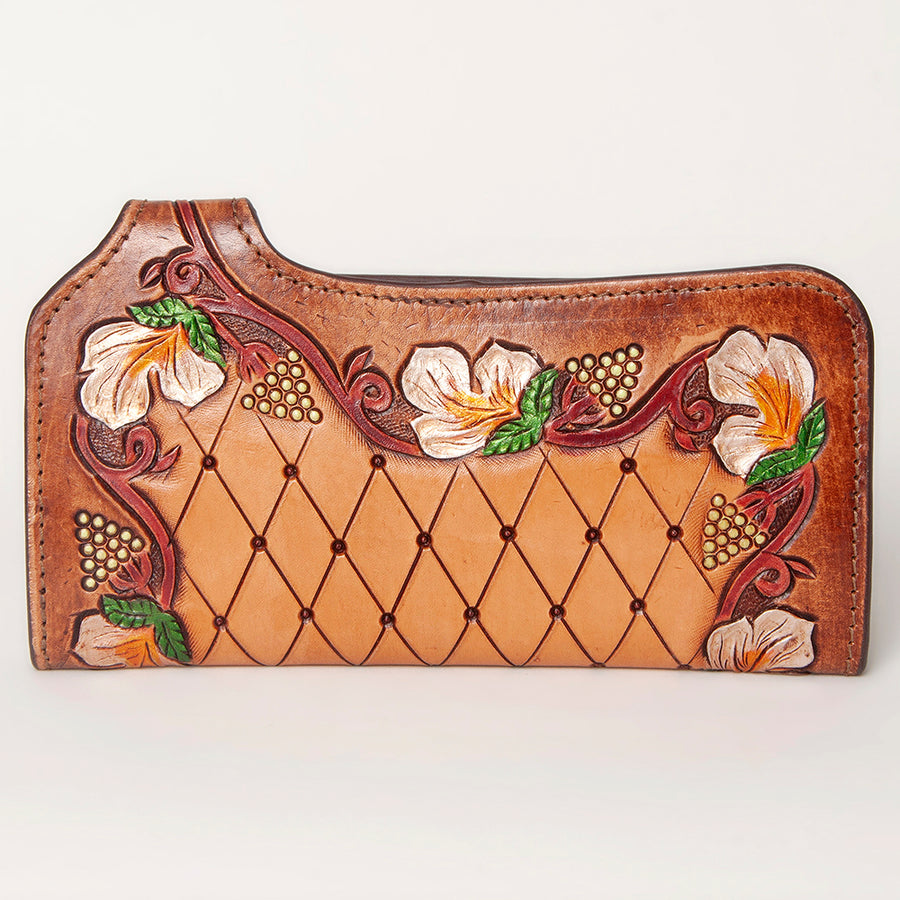 American Darling Clutch Bag, Hand Tooled Floral Carved Genuine Leather, Western Slim Wallet & Organizer with YKK Zipper