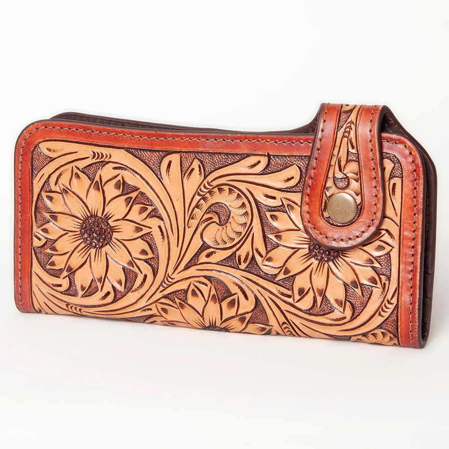 American Darling Western Leather Clutch Bag - Hand Tooled Floral Carved Wallet - Uhorse