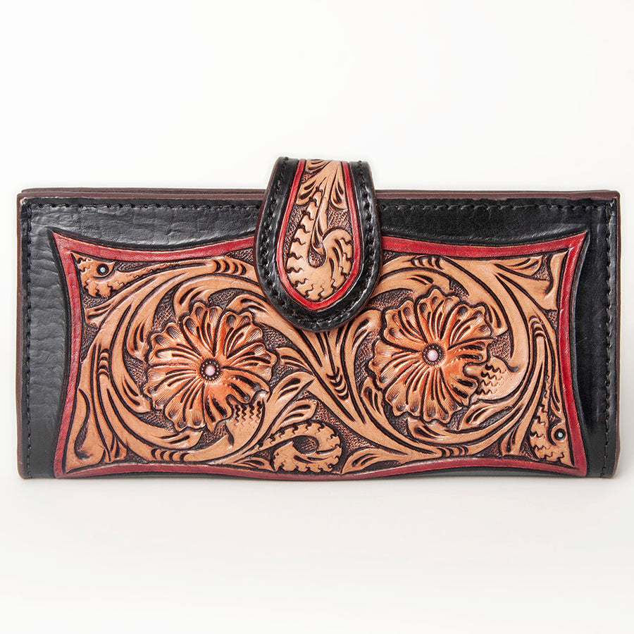 American Darling Clutch Bag, Hand Tooled Floral Carved Genuine Leather, Western Organizer Wallet with YKK Zipper