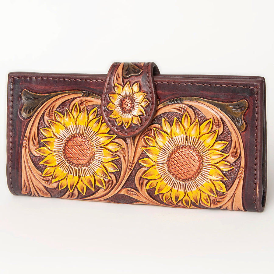 American Darling Western Leather Clutch Bag - Hand Tooled Floral Carved Handcrafted Wallet - Uhorse