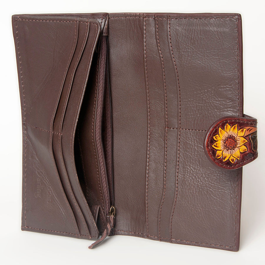 American Darling Clutch Bag, Hand Tooled Floral Carved Genuine Leather, Western Organizer Wallet with YKK Zipper